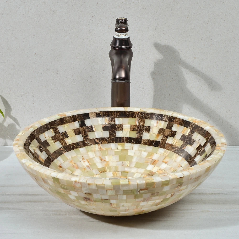 %r Customized Washroom Natural Onyx Mosaic Stone Wash Basin Kitchen Bathroom Vanity Top Wash Basin Round Marble Countertop Sink