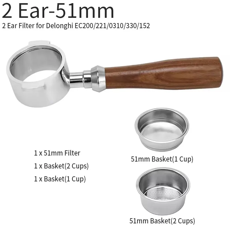 CafeGaGa 51 mm Kaffee-Siebträger ohne Boden für Delonghi ec680 685 mit Ersatzfilterkorb, nackter Siebträger, Espressomaschine 7