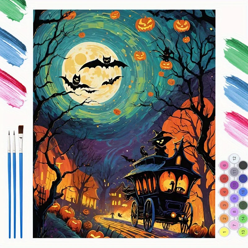 Halloween Spooky Night Paint By Numbers For Adults Handpainted Number Drawing Coloring Wall Art Living Room Decor
