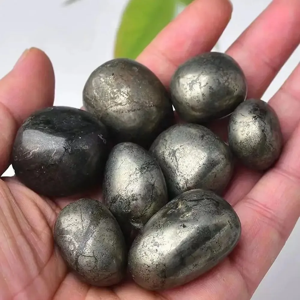 Natural Pyrite Crystal Globe Tumbled Stone, Raw Gemstone Sphere for Home Decor, Aquarium Ornament, Healing Crystal