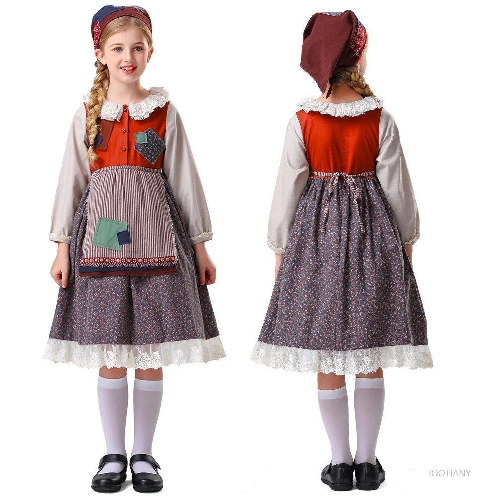

Children's Traditional Bavarian Oktoberfest Girls Pastoral Patch Dress Kids Costume Role Play Halloween Carnival Party Set 2025