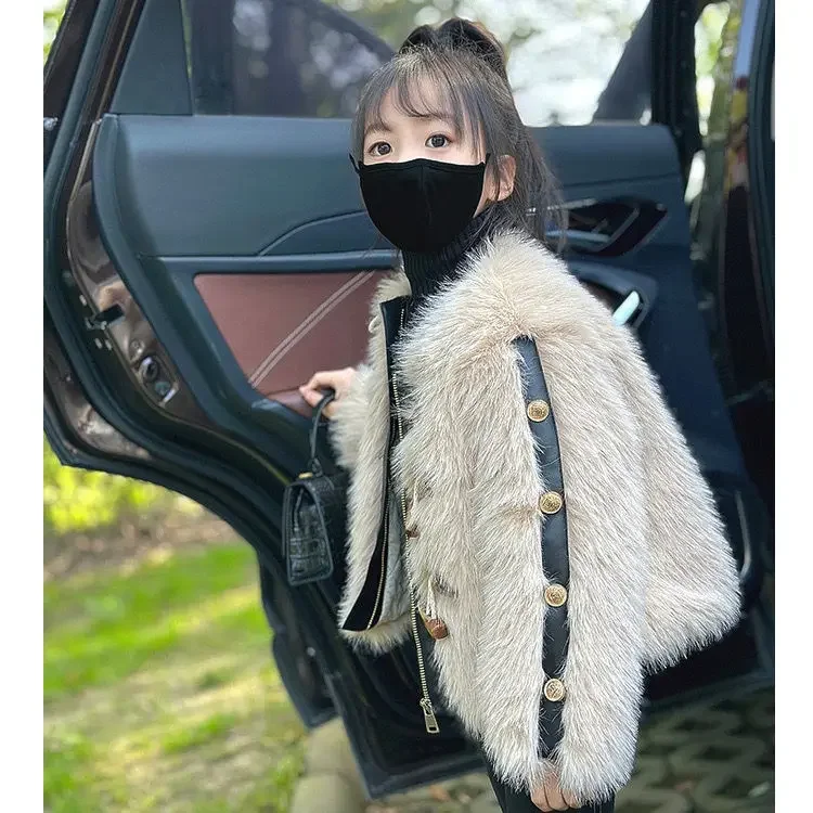 Children clothing 2023 autumn winter new girls fur jacket Korean version little girl warm and stylish princess baby girl jacket