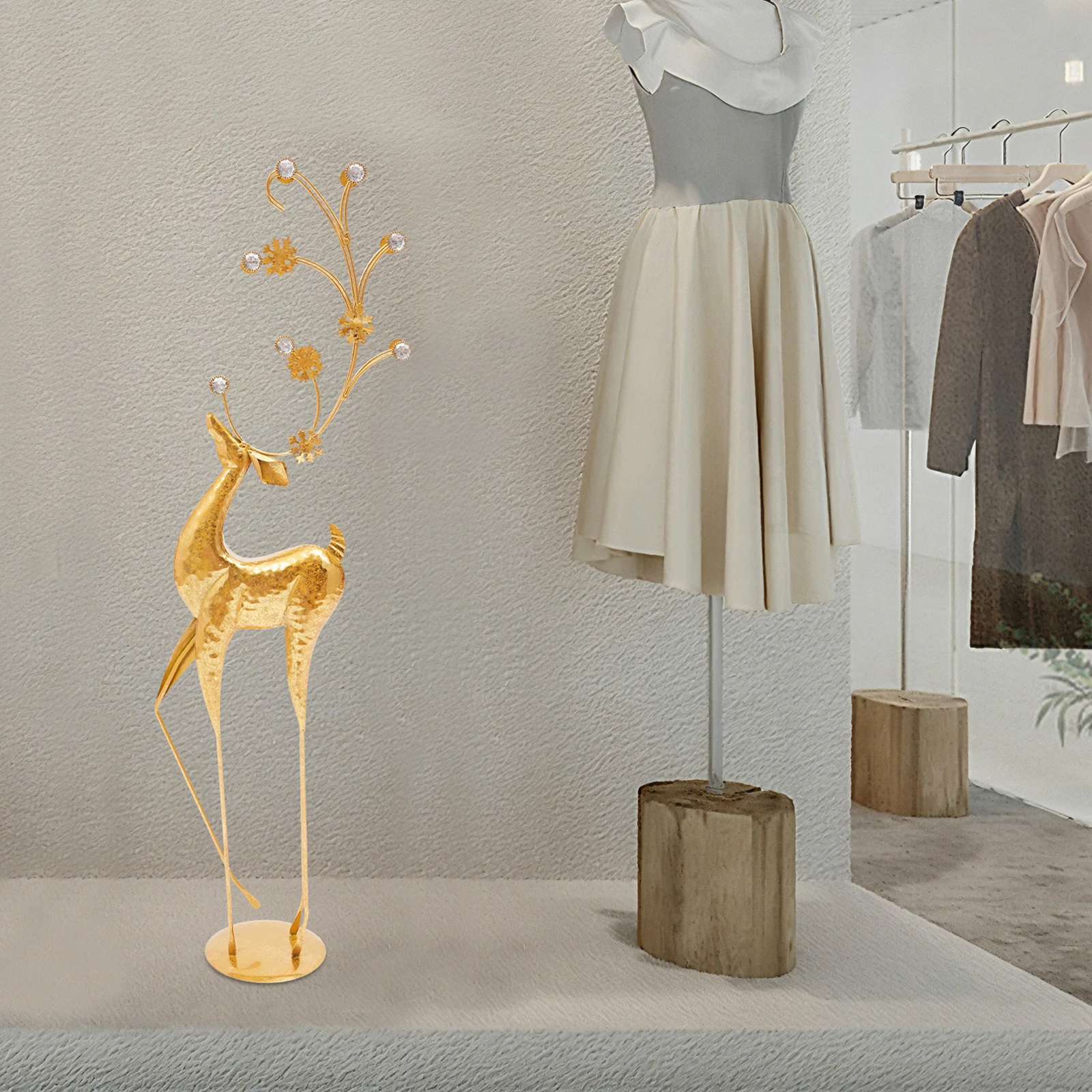 

Golden Deer Statue, Home Decor Accent Piece, Vintage Retro Style Sculpture, 39.4 Inches Tall Floor Decor for Living Room, Office