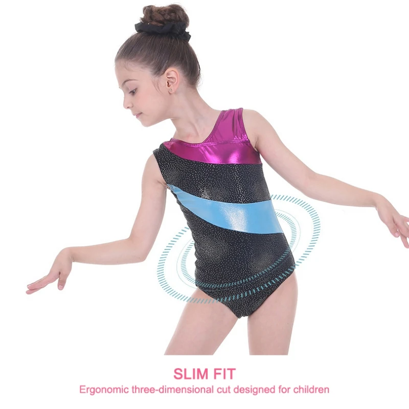 Gymnastics Dance Suit Dress Girls Sleeveless Gradient Color Ballet Dance Leotards Striped Costumes Ballet Suits 5-14Y