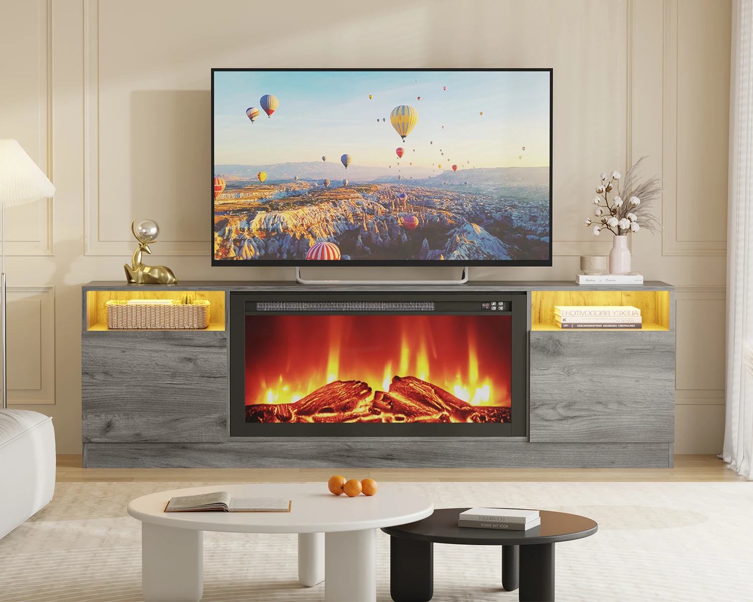 70in 70in TV Stand for Living Room – Modern Wooden TV Console Table with Storage Cabinet, Fits TVs up to 75", Compatible with 36" Electric Fireplace (Fireplace Not Included) - Aliexpress Deal
