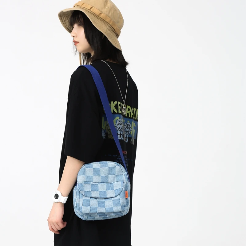 Mini Canvas Women's Bag Female Denim Handbags Zipper Jeans Shoulder Cross Bag Plaid Eco Bag Korean Messenger Bag Y2K Satchel Sac