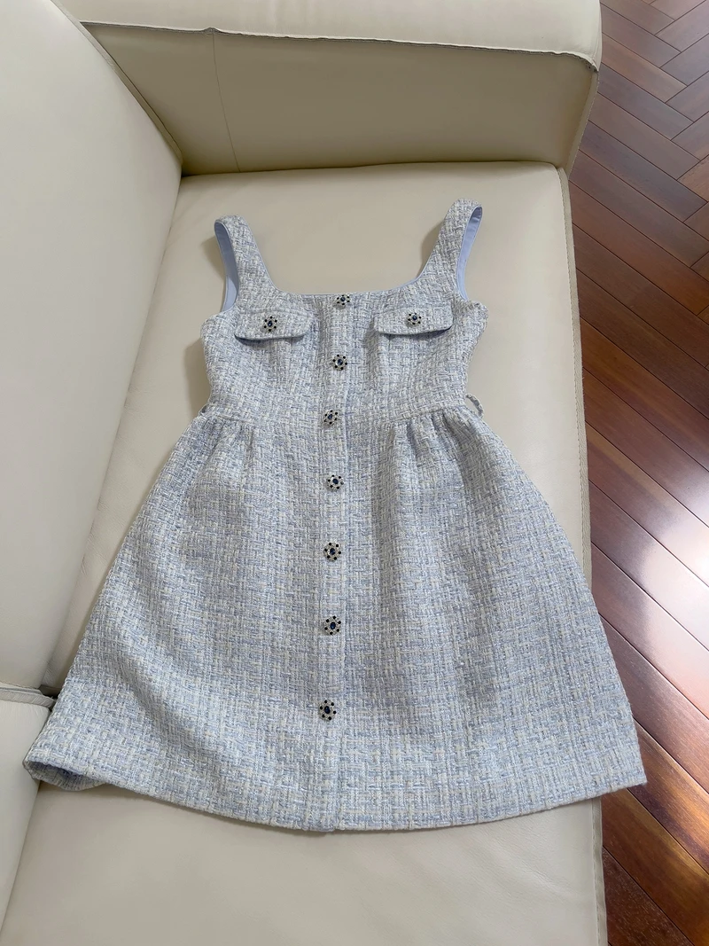 

Ele Blue Woolen Tweed ter Dr Vintage Gentlewoman Sle ort Юбка трапециевидной формы без свека с высокой талией для пар и женщин...
