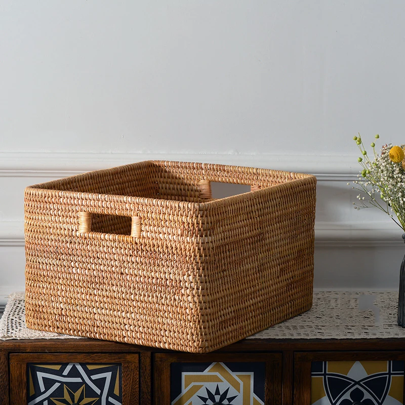 

Handwoven Storage Box Rattan Storage Baskets Wicker Desktop Sundries Cosmetics Organizer Clothes Snack Toys Storage Box
