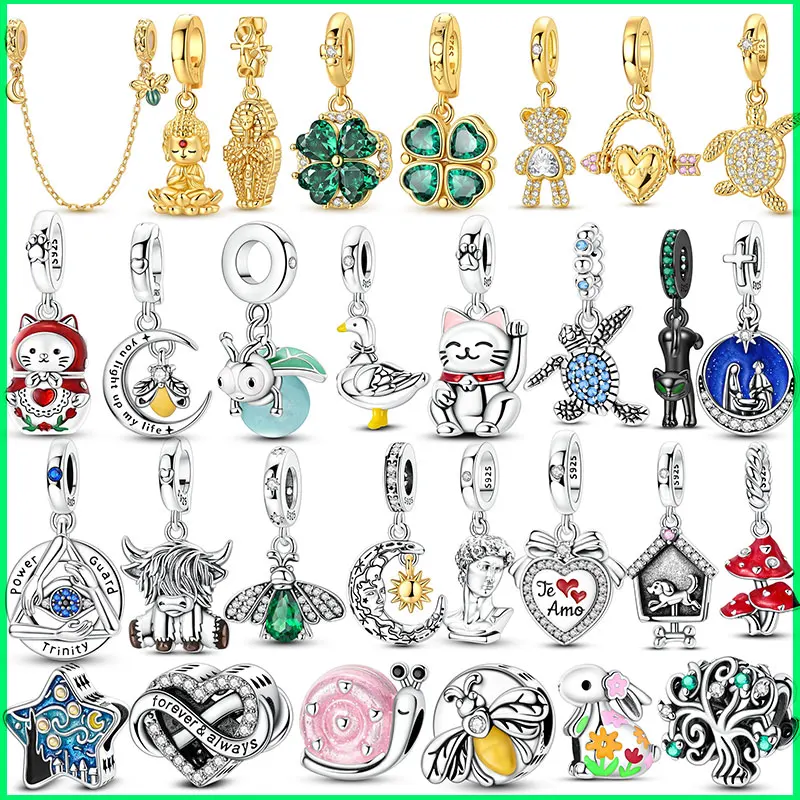 925 Sterling Silve Charms Beads Hot Sale Q-version Luminous Firefly Wealth Cat Pendant Charms Fit Woman DIY Bracelet Jewelry Mak