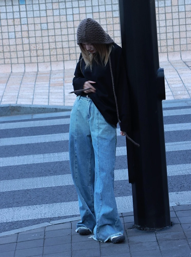 

Модные рваные джинсы с широкими штанинами, женские, со средней/низкой посадкой, в стиле ретро, длинные брюки, повседневные, облегающие, джинсовые, от ROLLINGAGE