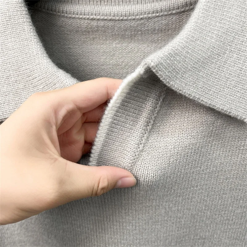 Luxusmarke Herren-Poloshirt mit Stickerei-Print, Herbst Neuheit, Einfarbig, Langarm, Revers-Strick-T-Shirt, Modische Business-Herrenbekleidung – Detail 12