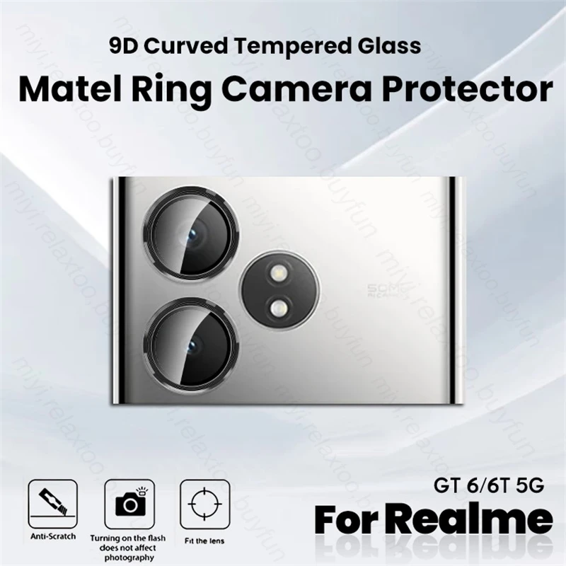 RealmeGT6T чехол Matel Ring + 9D закаленное стекло для защиты камеры для Realme GT 6 T Realmi 6 T GT6T GT6 5G RMX3853 6,78 
