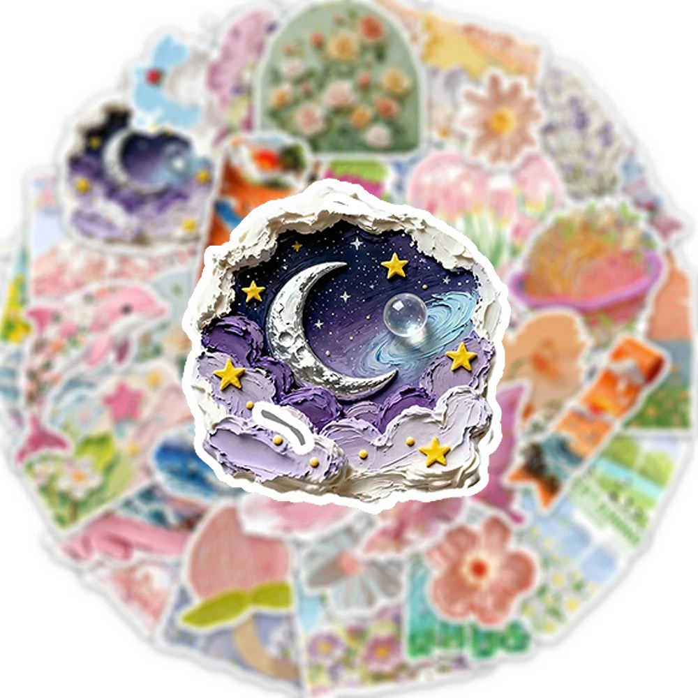 

10/30/50pcs Spring Sunshine Cute INS Style Stickers Aesthetic Oil Painting Sticker Luggage Scrapbook Phone Waterproof Decals Toy