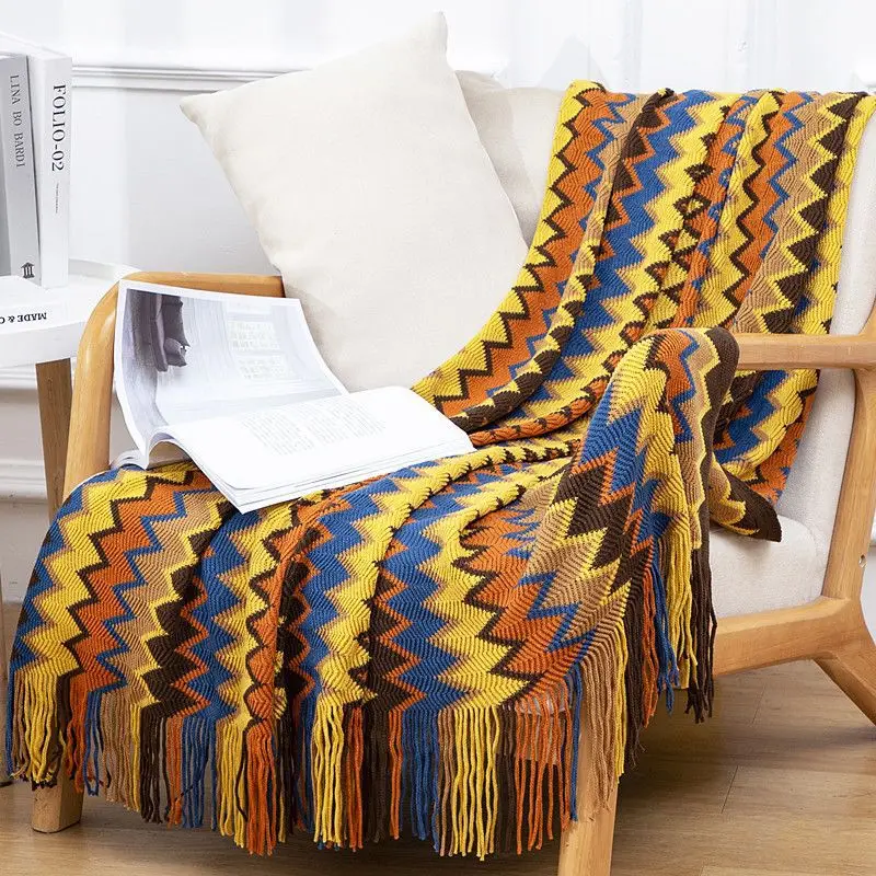 Bohemian style throw blanket - perfect for office naps, living room sofas, decorative knit blanket, or bed spreader