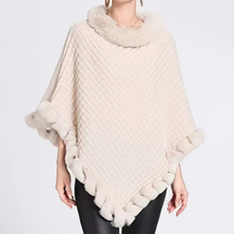 

Женская накидка из искусственного меха с воротником и шалью, трикотажная диагональ, мастерство изготовления из искусственного меха, элегантное и зрелое, теплое пальто