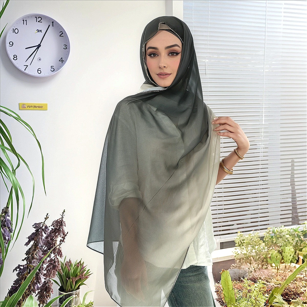 

Роскошный шифоновый шарф-хиджаб премиум-класса с цепочками и краями, градиентный трикотаж, хиджаб, мусульманская мода, мягкая шаль, мерцающий платок, тюрбан 180*70 см