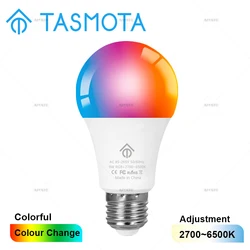 Pre Flashed TASMOTA Smart LED Bulb Colour RGBCCT Lights ESP8285 Works With Home Assistant E27 Base AC85-265V