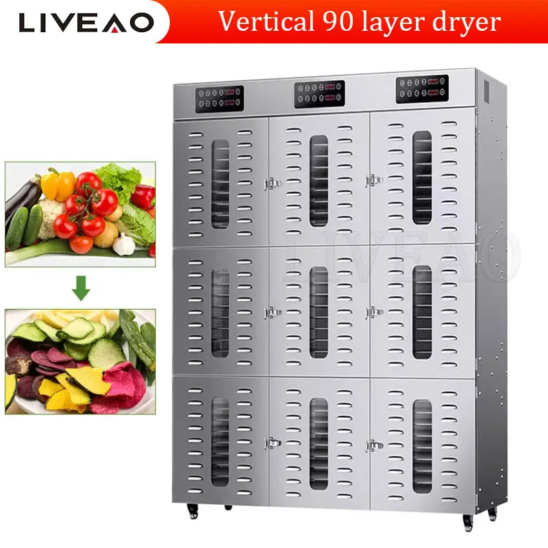 220V Electric Food Dehydrator Machine 90 Layers Meat Tea Vegetable Fruit Dryer Fish Drying Machine Stainless Steel