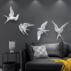 Creative 3D Resin Birds Sculpture Wall Hanging Decor Nordic Animal Figurine Home Living Room Wall Decoration