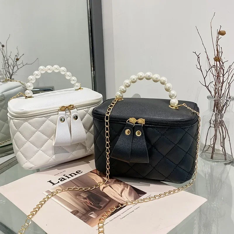 Mini borsa a secchiello con perle da donna borsa a tracolla portatile