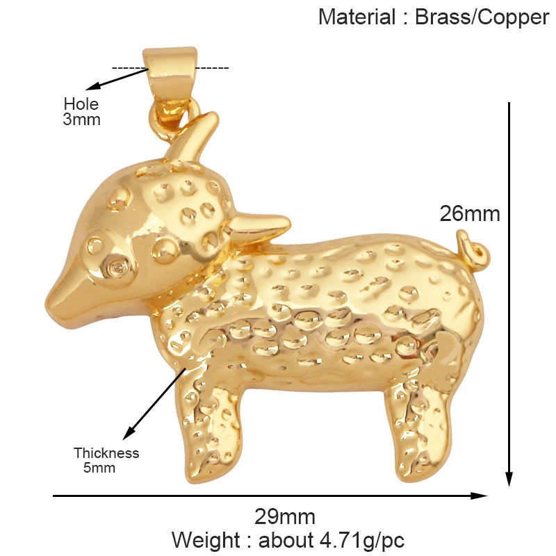 Tier Katze Bär Löwe Leopard Schlange Fuchs Schaf Charm Anhänger, echte 18K vergoldet Halskette Armband Schmuck Komponenten Versorgung S36 – Detail 14