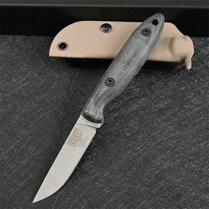 ESEE Stonewashed DC53 Steel Fixed Blade Self Defense Outdoor Tactical Hunting Knife EDC Tactical Military Gear With Kydex Sheath