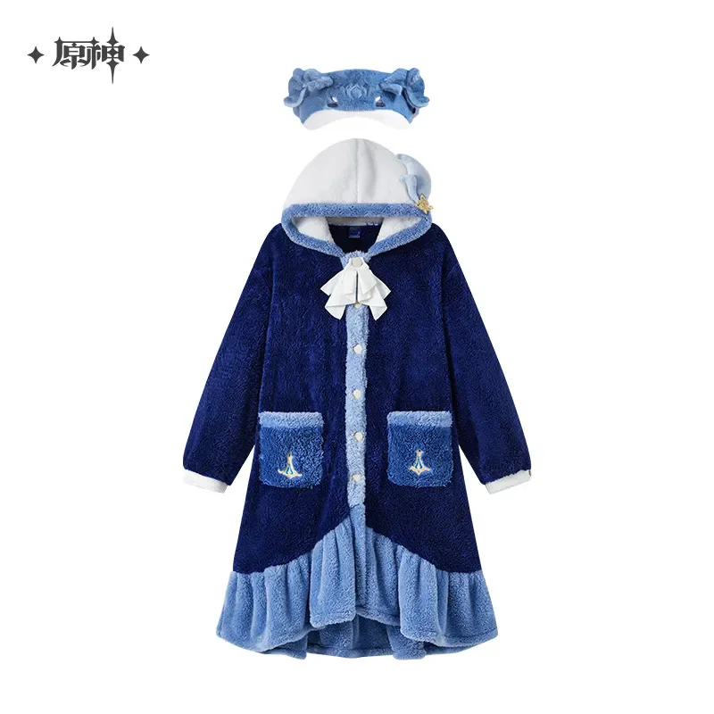 miHoYo Official Game Neuvillette Robe Genshin Impact Neuvillette Theme Plush Home Sleeping Robe Eye Mask Cosplay Halloween Gifts