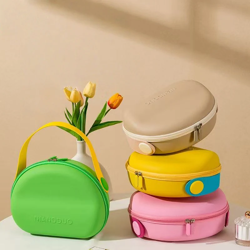 EVA Hard Cosmetic Bag Handheld Waterproof Shockproof Dual Zipper Portable Travel Makeup Case For Women Vacation Trip