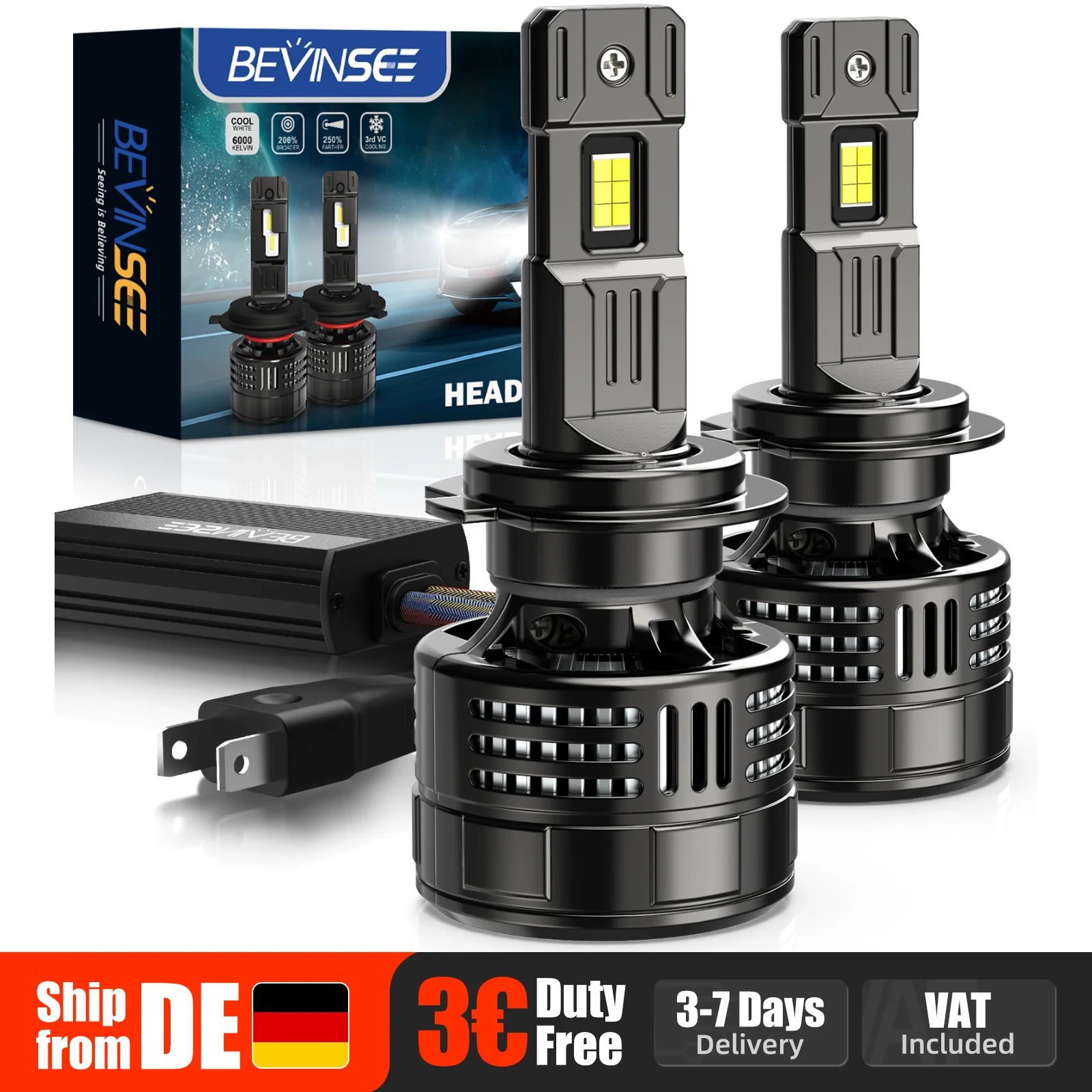 BEVINSEE H4 H7 H11 H8 H9 9005 HB3 LED-Autolichter CANBUS Leistungsstarke 28000LM 150W Superhelle 6000K Weiße LED-Autoscheinwerfer 12V
