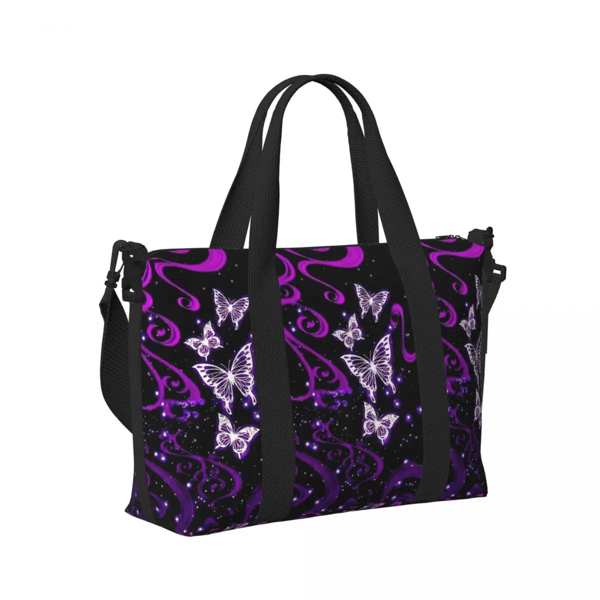 

Purple Butterfly Pattern Beach Travel Bag Large Capacity Tote Bags for Gym Sport Women Shopping Duffle Shoulder Bag