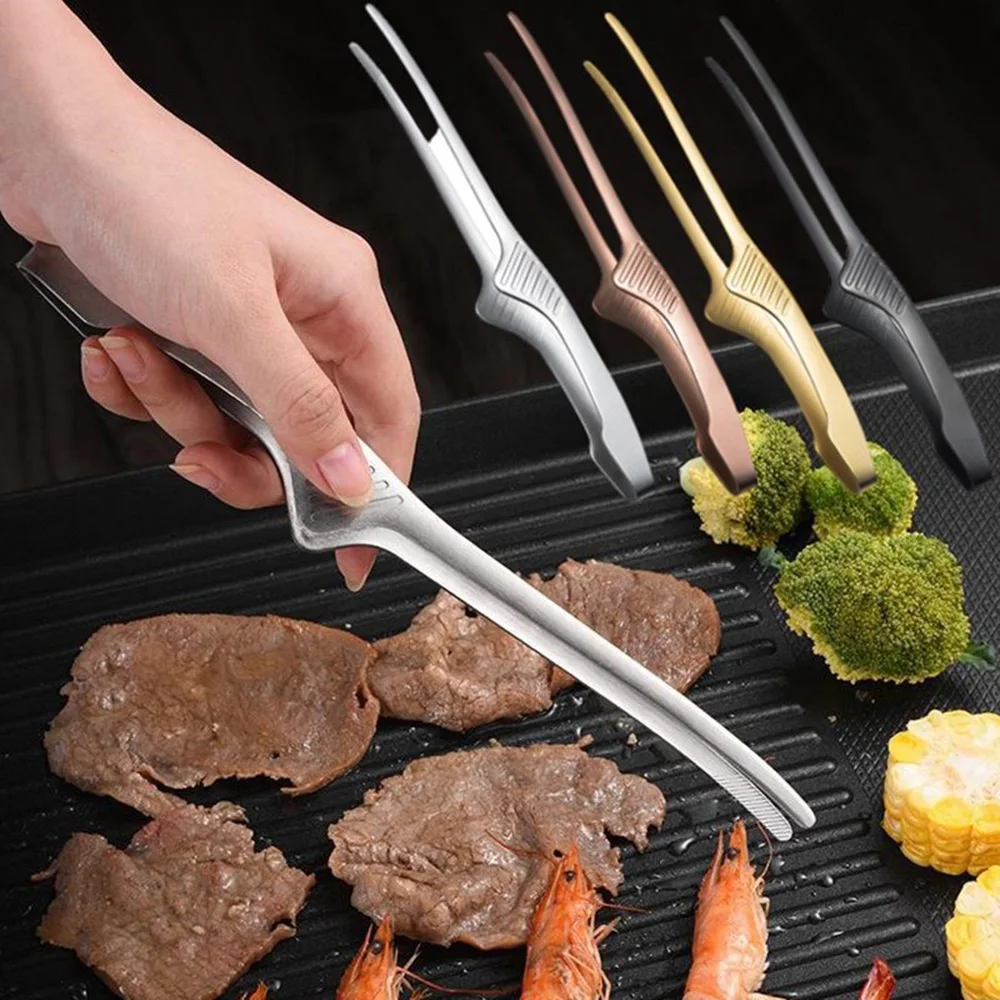 Korean Barbecue Clips Stainless Steel Grill Cooking Chef Tongs Kitchen Baking Bread Tweezer Outdoor Grilling Steak Clamp Tools