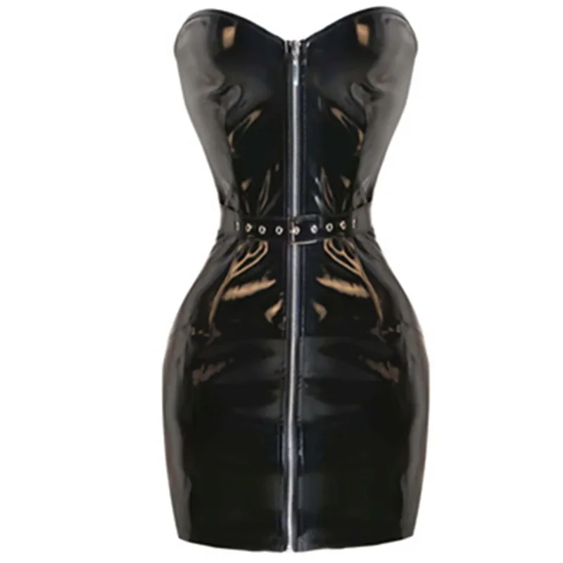 

Newest XXL Women Sexy PVC Leather Latex Dress Sleeveless Zipper Bodycon Catsuit Bondage Fetish Punk Clubwear Pole Dance Costume