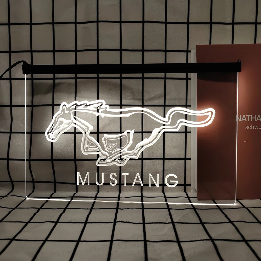 Mustang Retro LED Neon Sign Home Decor z tabliczkami w stylu vintage i plakatami do pokoju biurowego Farmhouse