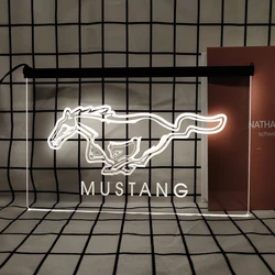 Mustang Retro LED Neon Sign Home Decor z tabliczkami w stylu vintage i plakatami do pokoju biurowego Farmhouse