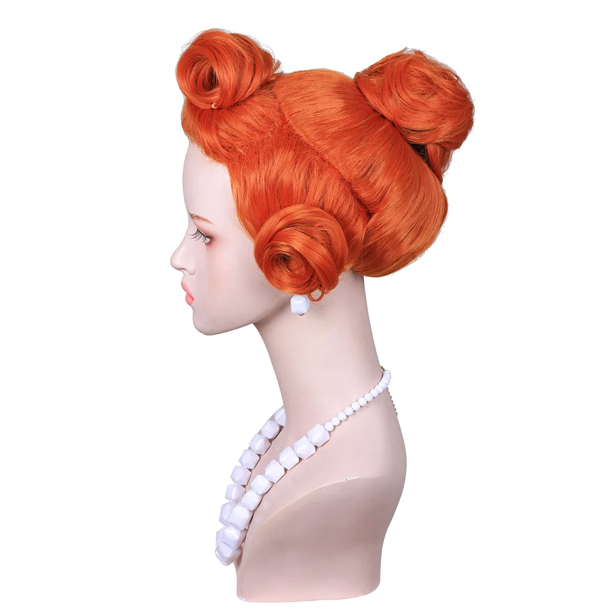 Wig Cosplay oranye Kyo dengan kalung dan Anting untuk kostum Wilma flintstone