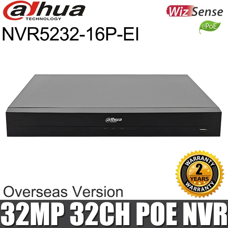 New Dahua NVR5232-16P-EI WizSense 32CH 16PoE AI NVR 4K Surveillance Video Recorder Face Detection Recognition ePoE ANPR AcuPick