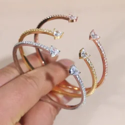2025 New Arrived Women Wedding Jewelry Open Adjusted Size Micro Paved CZ Fashion Heart Shape Bangle Bracelet