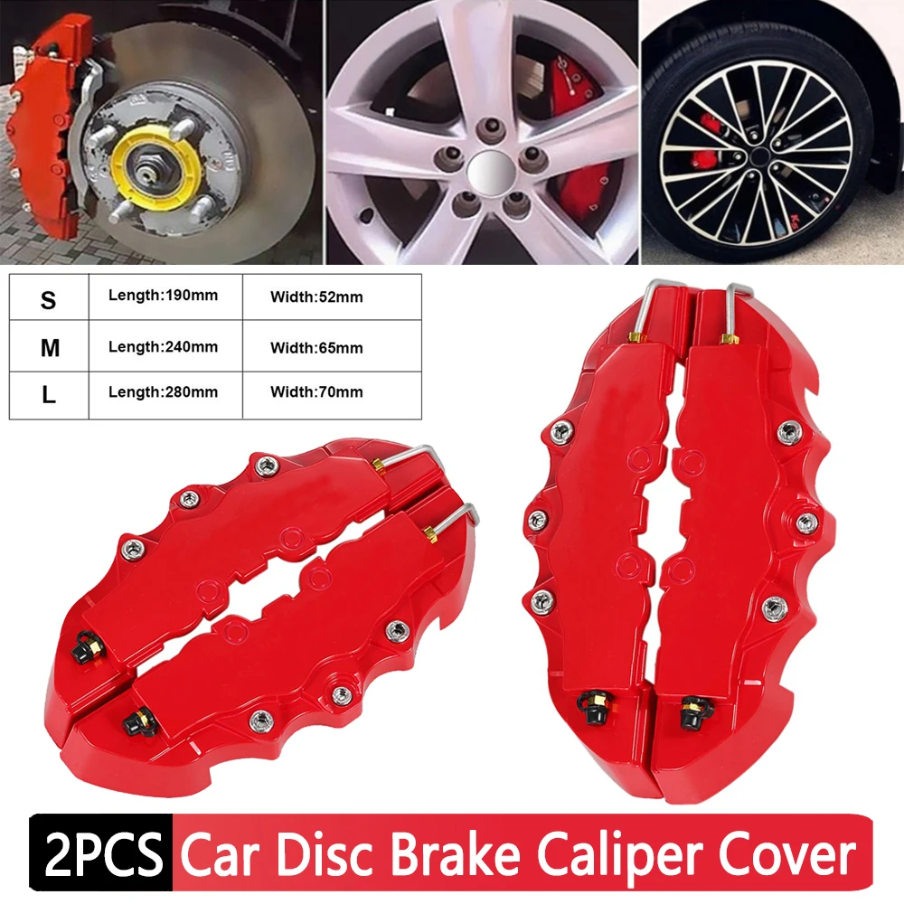 2PCS S/M/L 3D Style Car Disc Brake Caliper Cover Red Car Brake Pad Accessories for Front Rear Wheel Decor Auto Brake Disc Covers