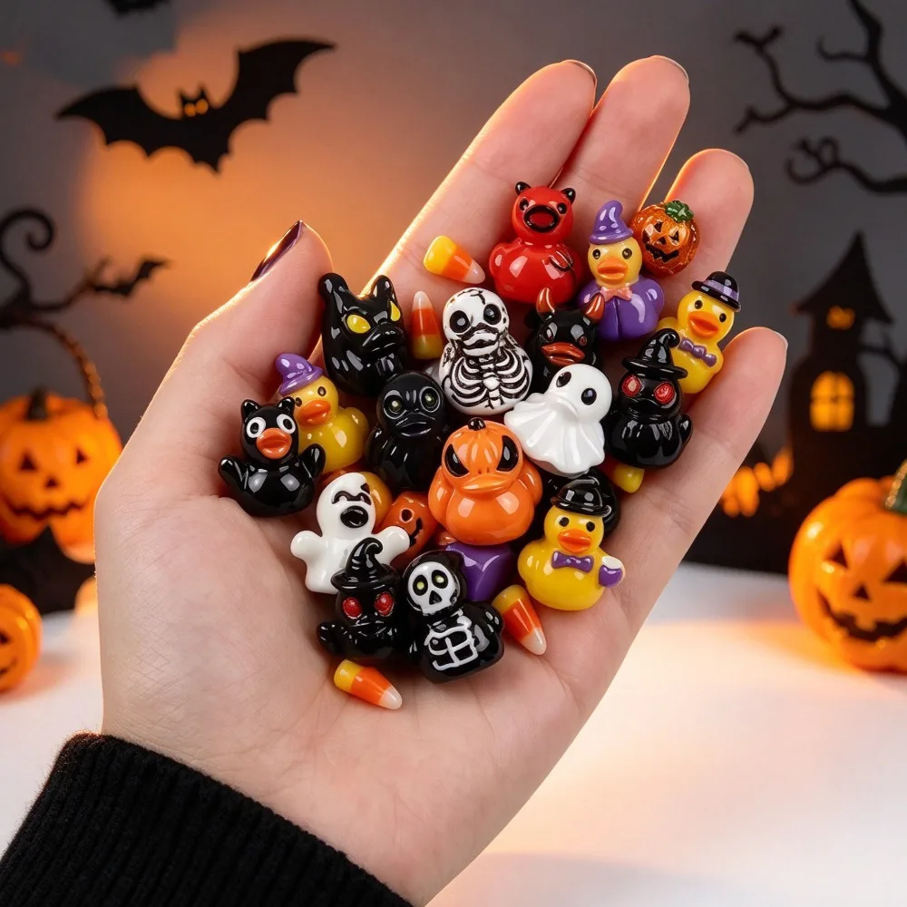 Halloween 3D Mini Cute Resin Duck Ornament Devil Pumpkin Desktop Garden Fairy Micro Landscape DIY Decoration Accessories gift