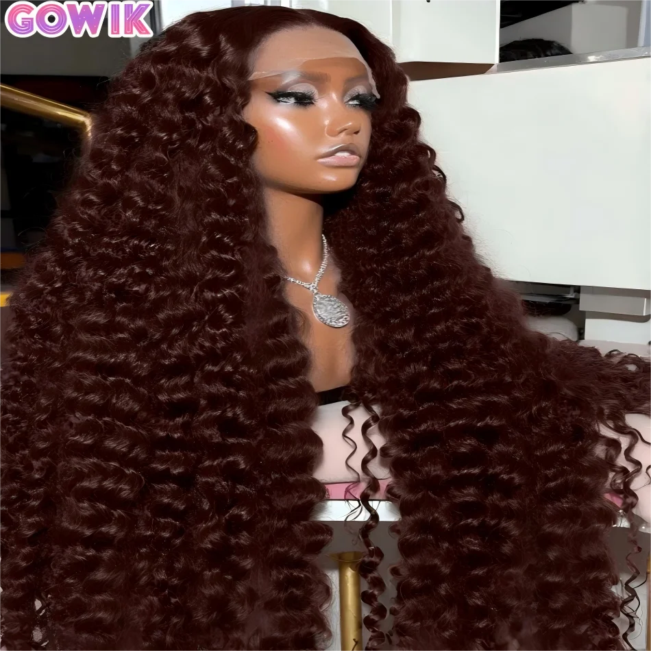 

Шоколадно-коричневый парик из натуральных волос, цветной, кудрявый, с глубокими волнами, на кружевной основе 13x6 HD, предварительно проработанный, для чернокожих женщин, 30 дюймов