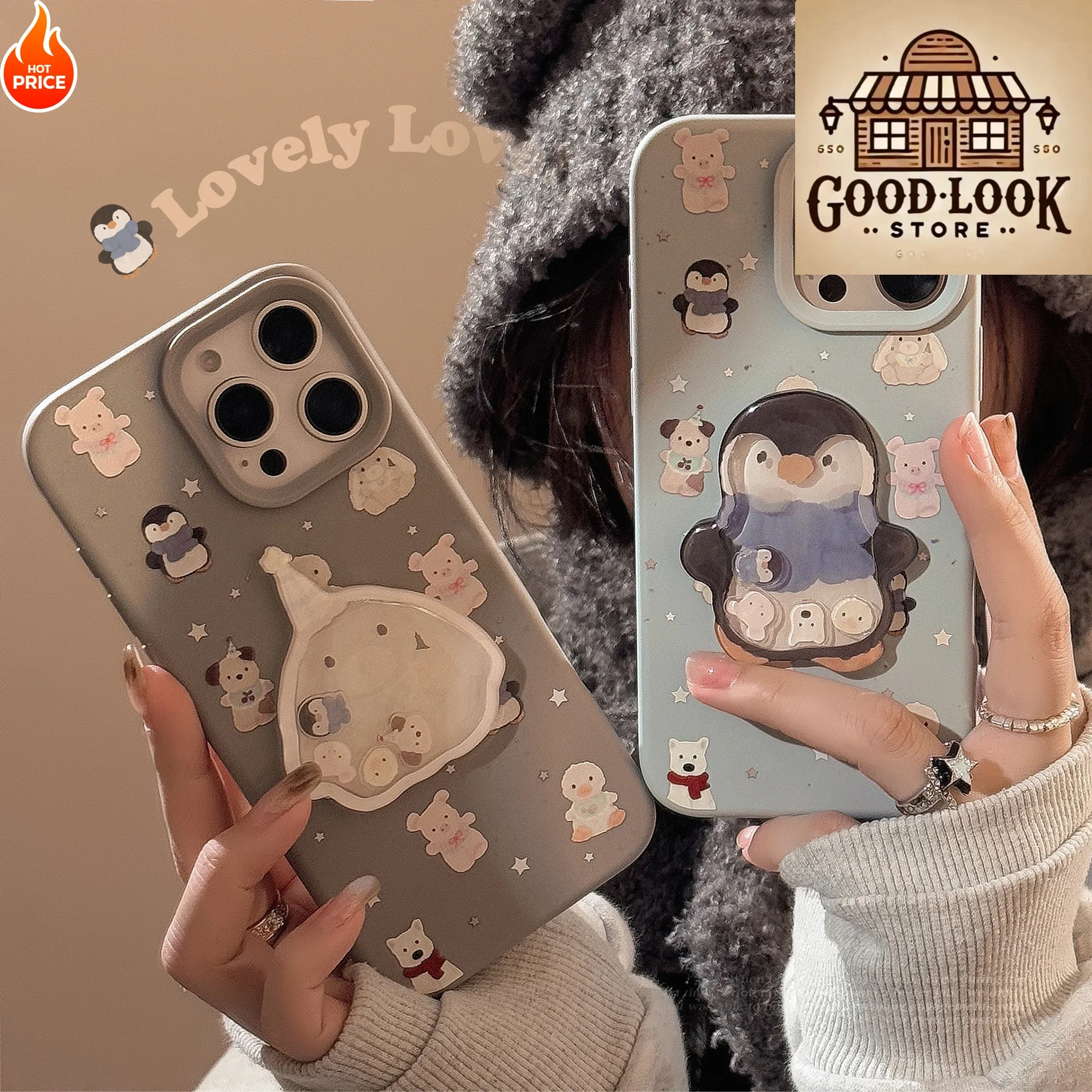 Cute penguin rabbit rocking music iphone16 mobile phone case apple 15promax silicone 14 suitable for 13 three-dimensional