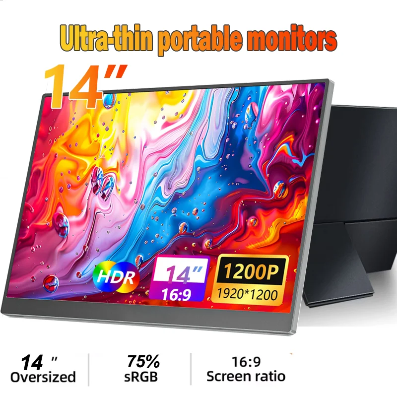 

14-дюймовый портативный монитор IPS-панель 75%sRGB USB-C 1080P FHD 60 Гц, совместимый дорожный дисплей для ПК, ноутбука, Xbox Switch