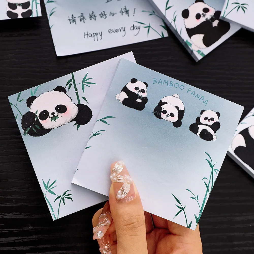 50/200 ورقة ملاحظات لاصقة على شكل باندا لطيفة لطلاب المدارس المتوسطة والمدارس الابتدائية ملاحظات قرطاسية مربعة من الخيزران