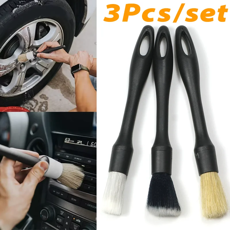 3Pcs Car Detailing Brushes Super Soft Synthetic Bristles Detail Brush Auto Interior Clean Tool Dash Duster Brush Car Accessories