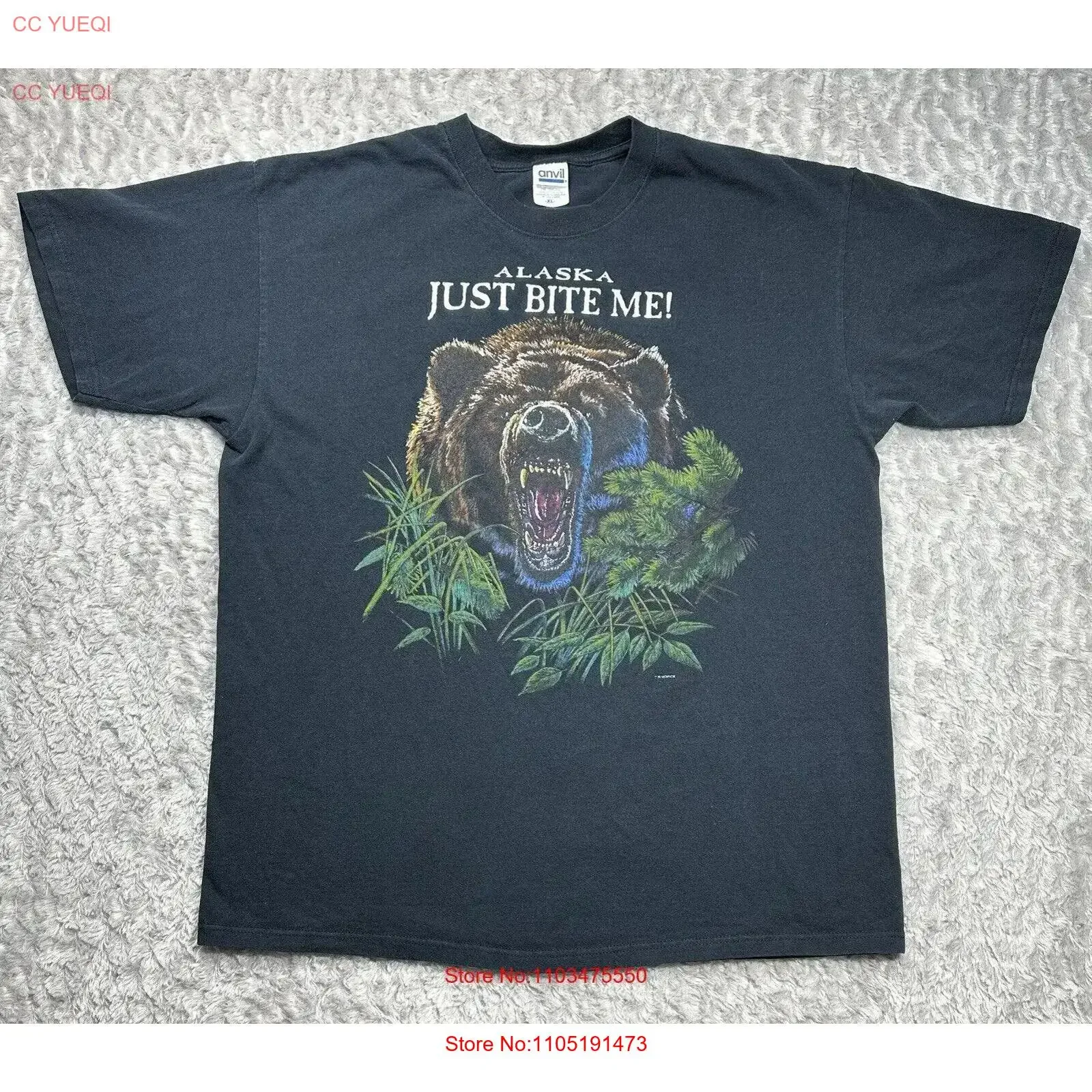 Vintage Alaska T Shirt Mens XL Black Just Bite Me Grizzly Bear Print vintage Washed streetwear Top For Everyday Wear Casual