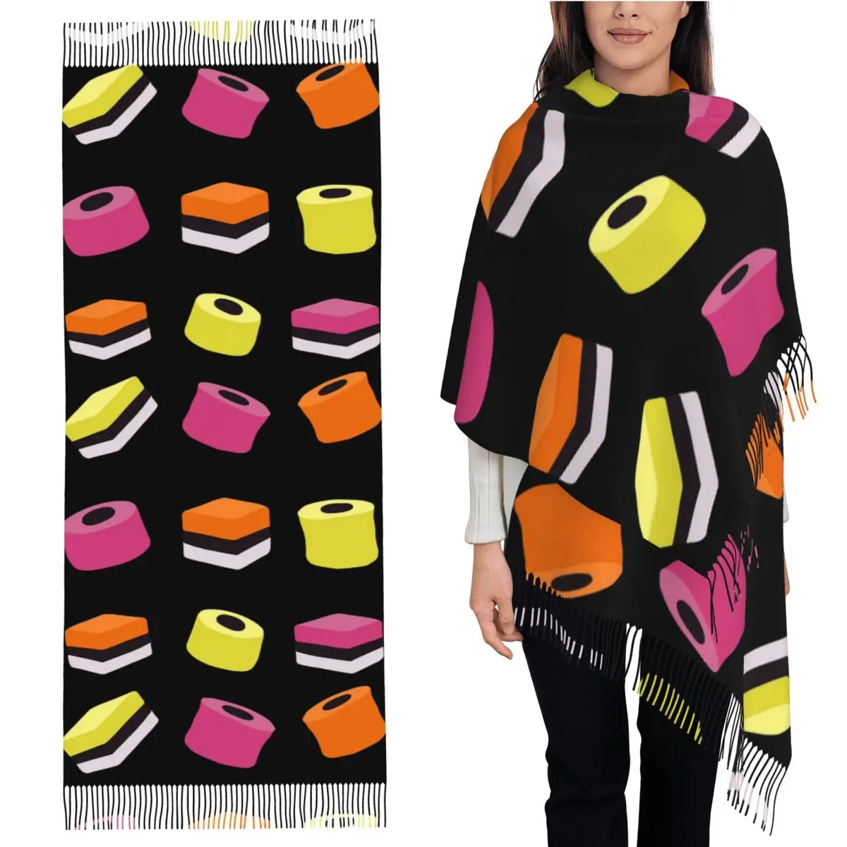 

Liquorice Allsorts сладости шарф шарфы с кисточками женские мягкие теплые шали и накидки большая осенне-зимняя шаль