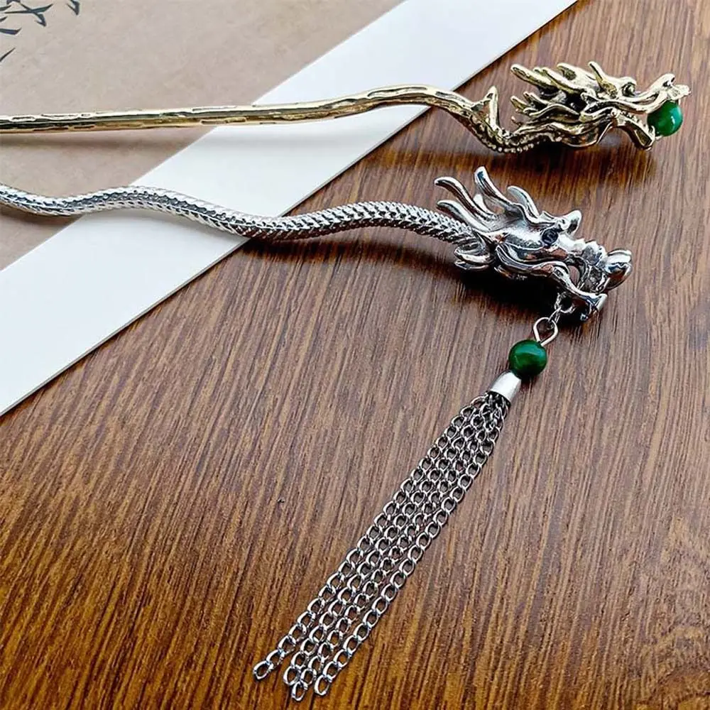 Beaded Dragon Hair Stick Headwear Wave Shape Hanfu Tassel Hairpin Hair Accessories Ponytail Clip Chinese Style Hair Clip