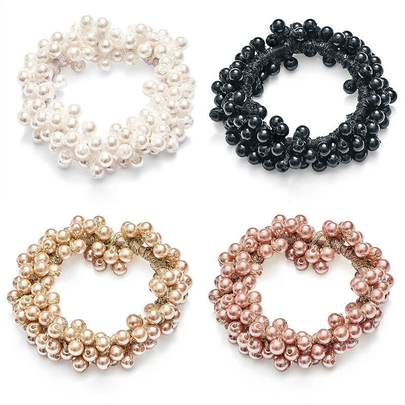 6 Colors Women Elegant Simulated Pearl Hair Ties Fashion Champagne Color Elastic Beads Hair Bands Hair Accessories For Girls