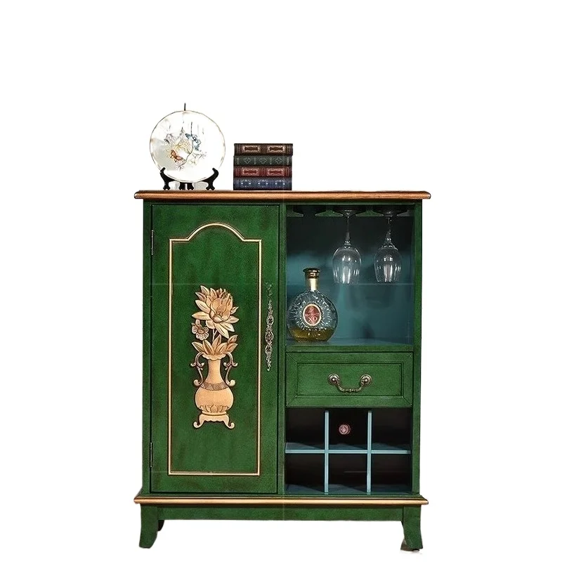 Rural Retro - Style Solid Wood Dining Side Cabinet, Hand - Painted Finish, Integrated Wine and Tea Cabinet Storage
