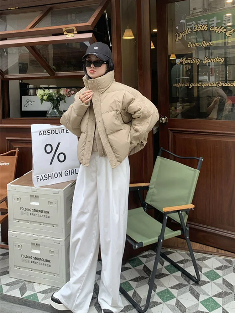 Casaco grosso e quente para mulheres, estilo pão, parkas com zíper, casacos à prova de vento, moda feminina, inverno